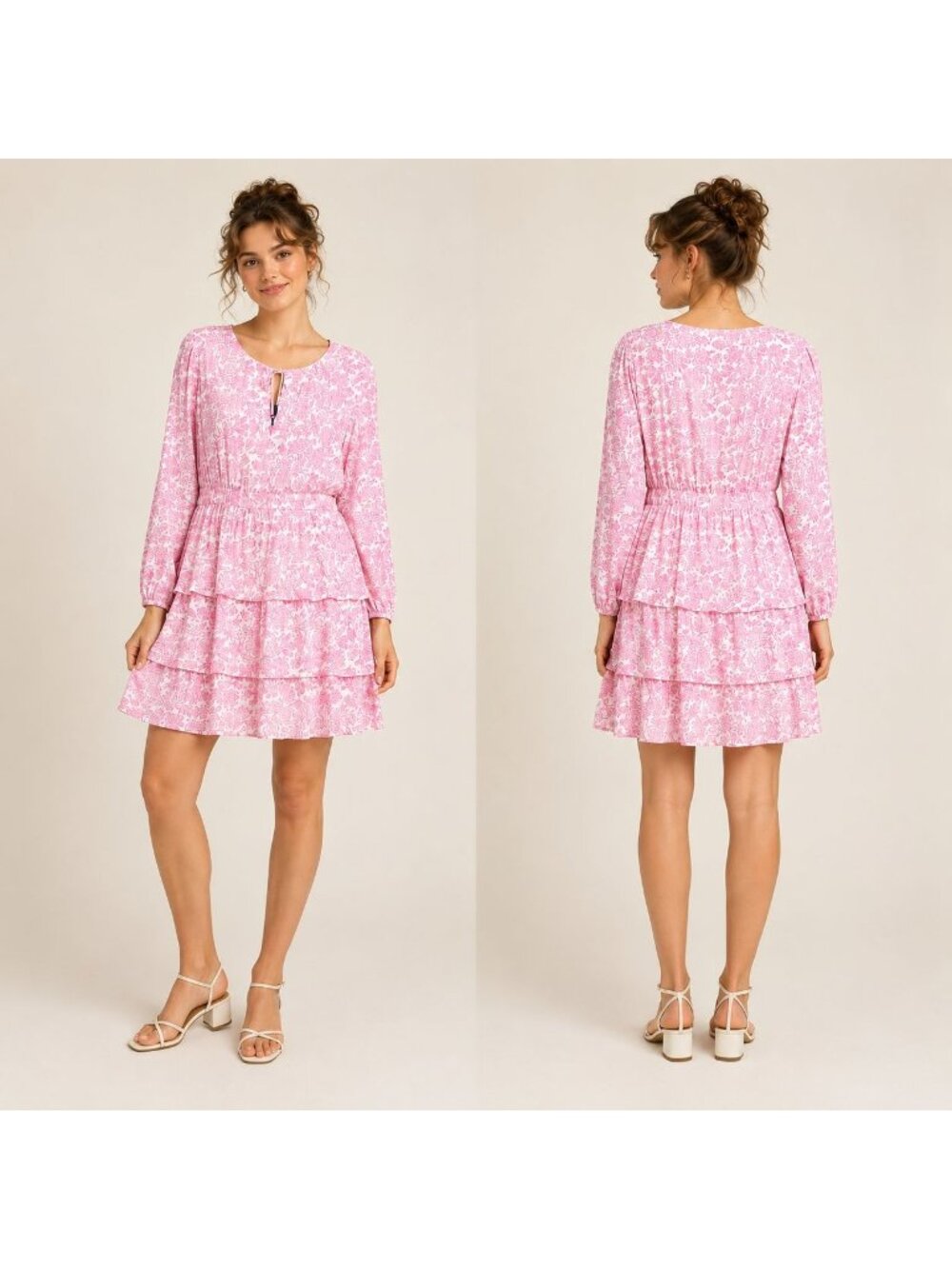 Target Roller Rabbit Pink & White Tiered Long Sleeve Dress XL